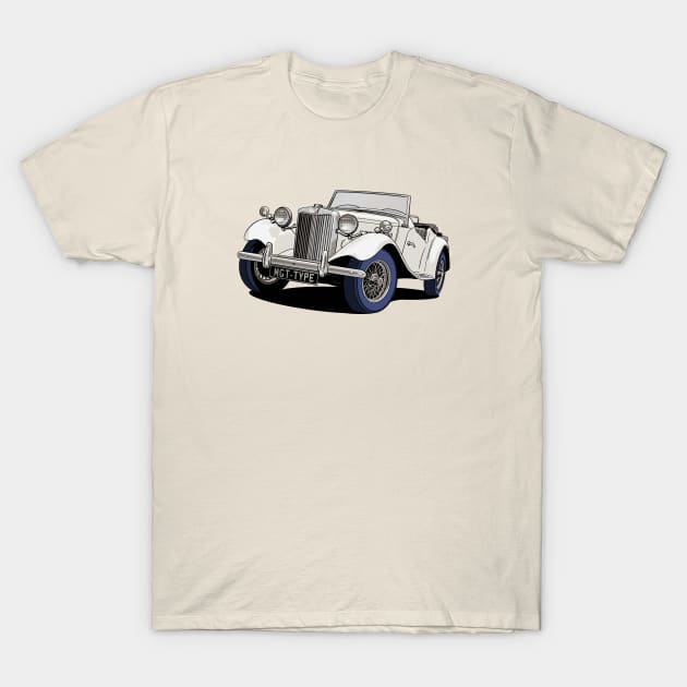 MG T-Type Classic British Sports Car in white T-Shirt by Webazoot